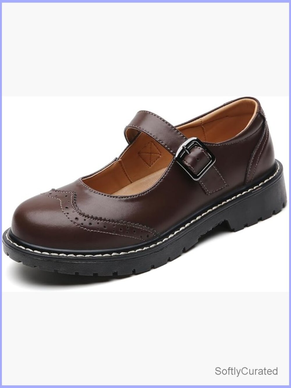 Leather Oxford Flats With Memory Foam, Non-Slip Sole, Adjustable Strap